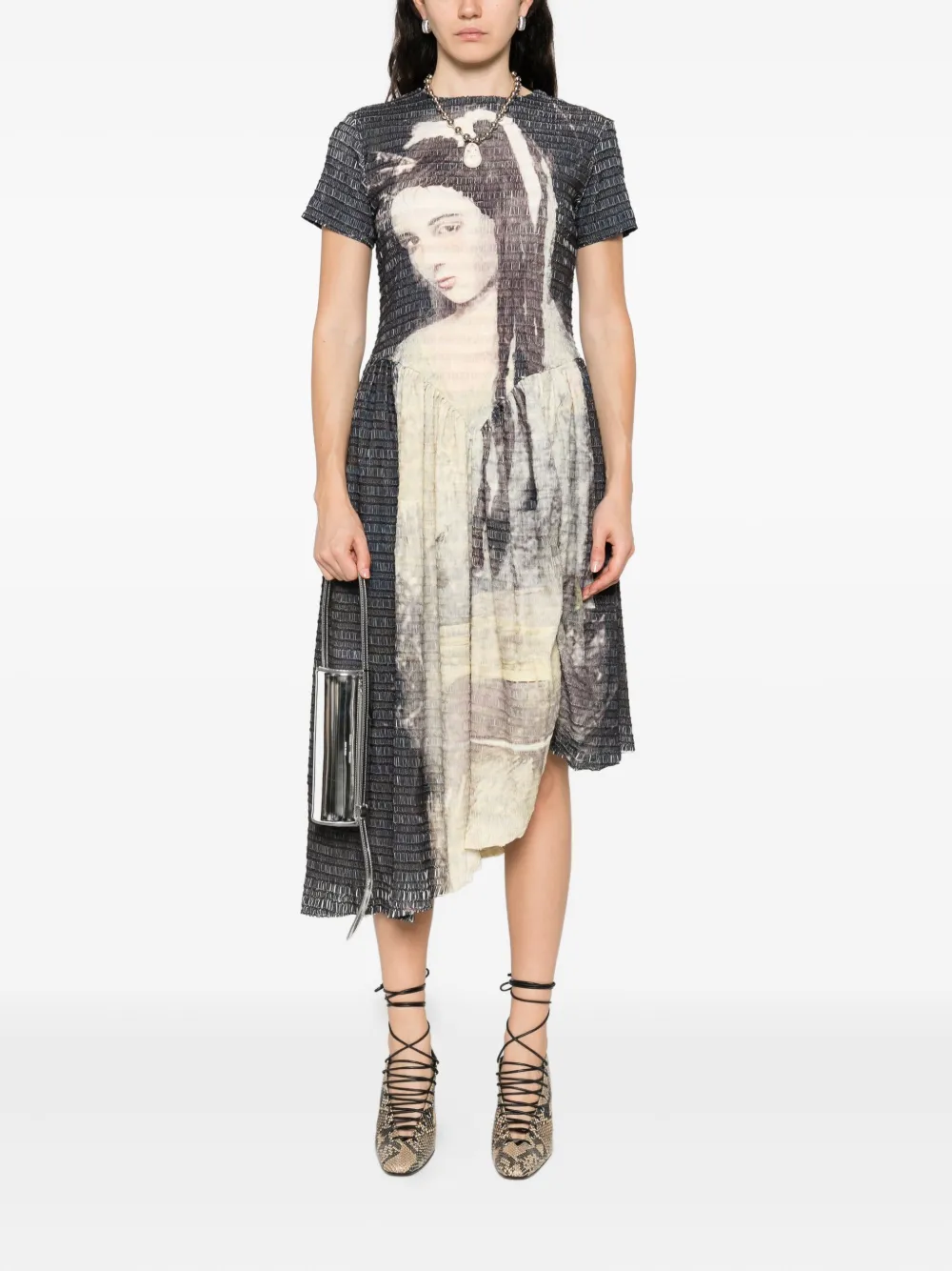 Andersson Bell Noah printed shirring dress Zwart