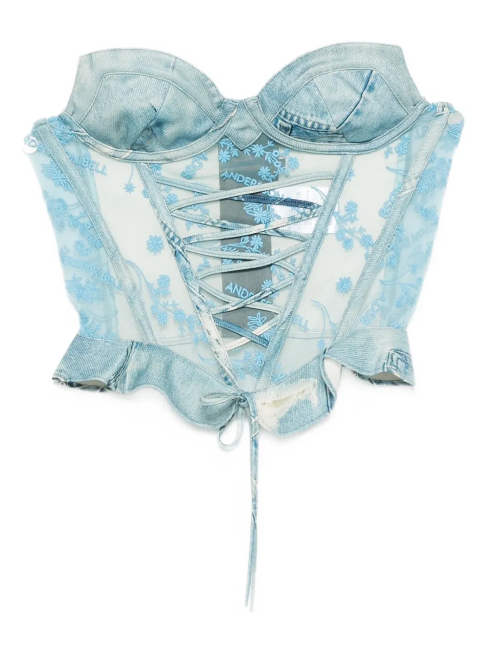 Andersson Bell denim-print corset top Blauw