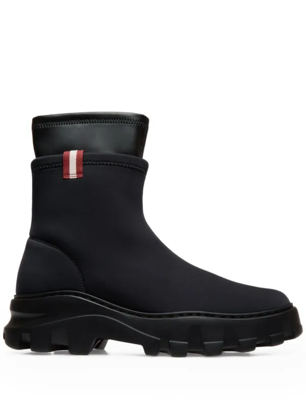 Tommy Black Pull On Sock Boots Leather Cleat High Heel Ankle Boots