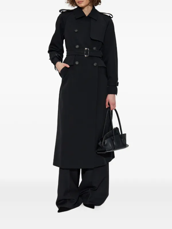 Max Mara Flavio Belted Peplum Trench Coat | Black | FARFETCH