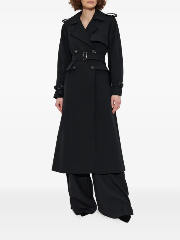 Max Mara Flavio Belted Peplum Trench Coat | Black | FARFETCH