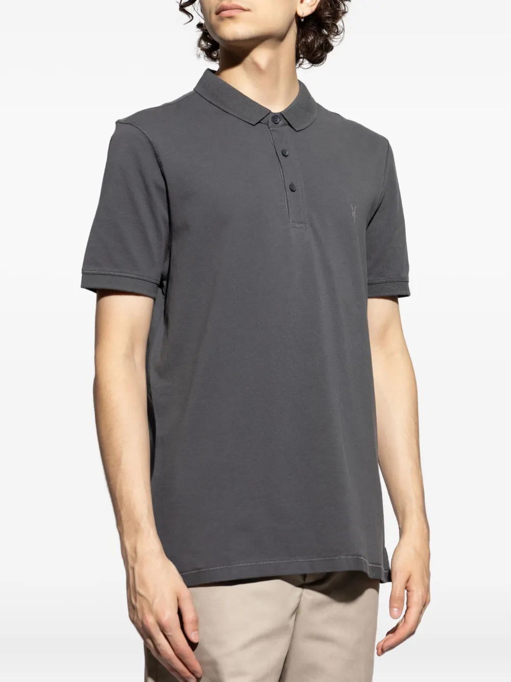 AllSaints Reform embroidered polo shirt Grijs
