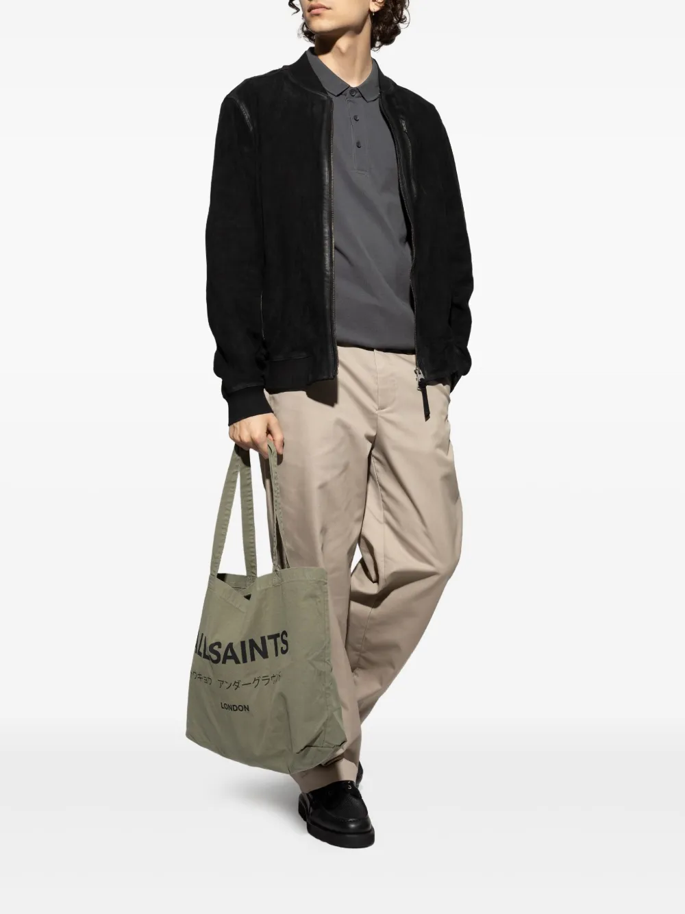 AllSaints Reform embroidered polo shirt Grijs