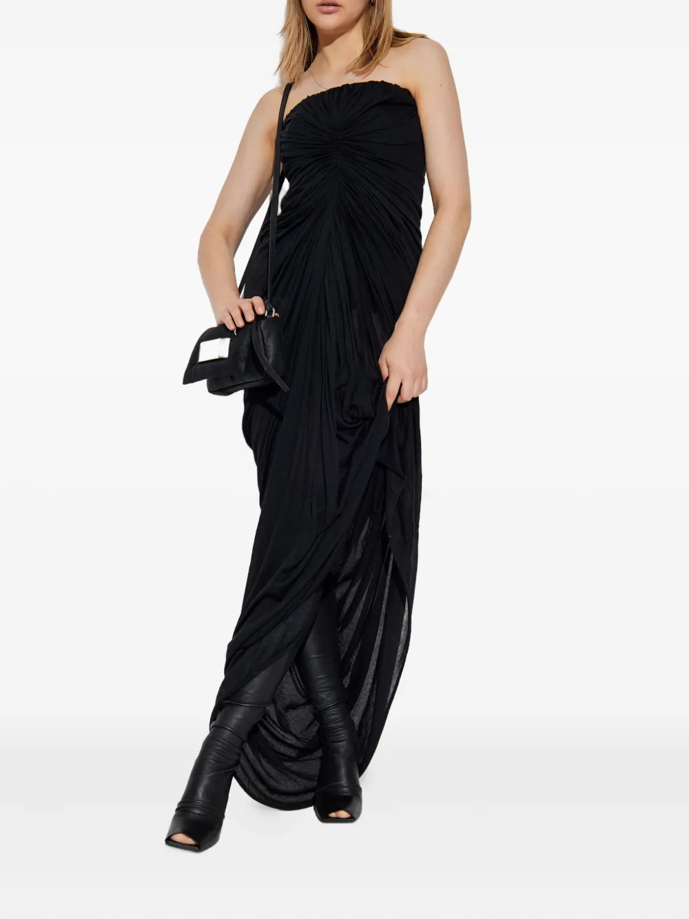 Rick Owens strapless draped maxi dress Zwart