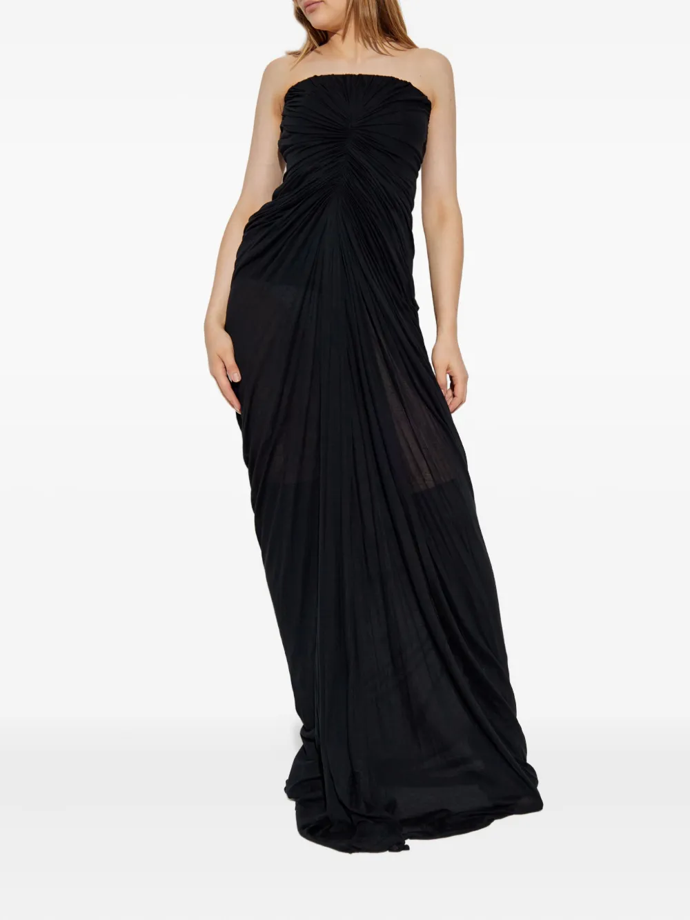 Rick Owens strapless draped maxi dress Zwart