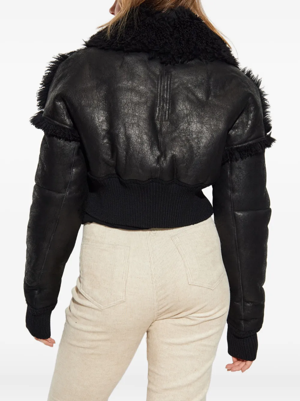 Rick Owens shearling-trimmed cropped jacket Zwart