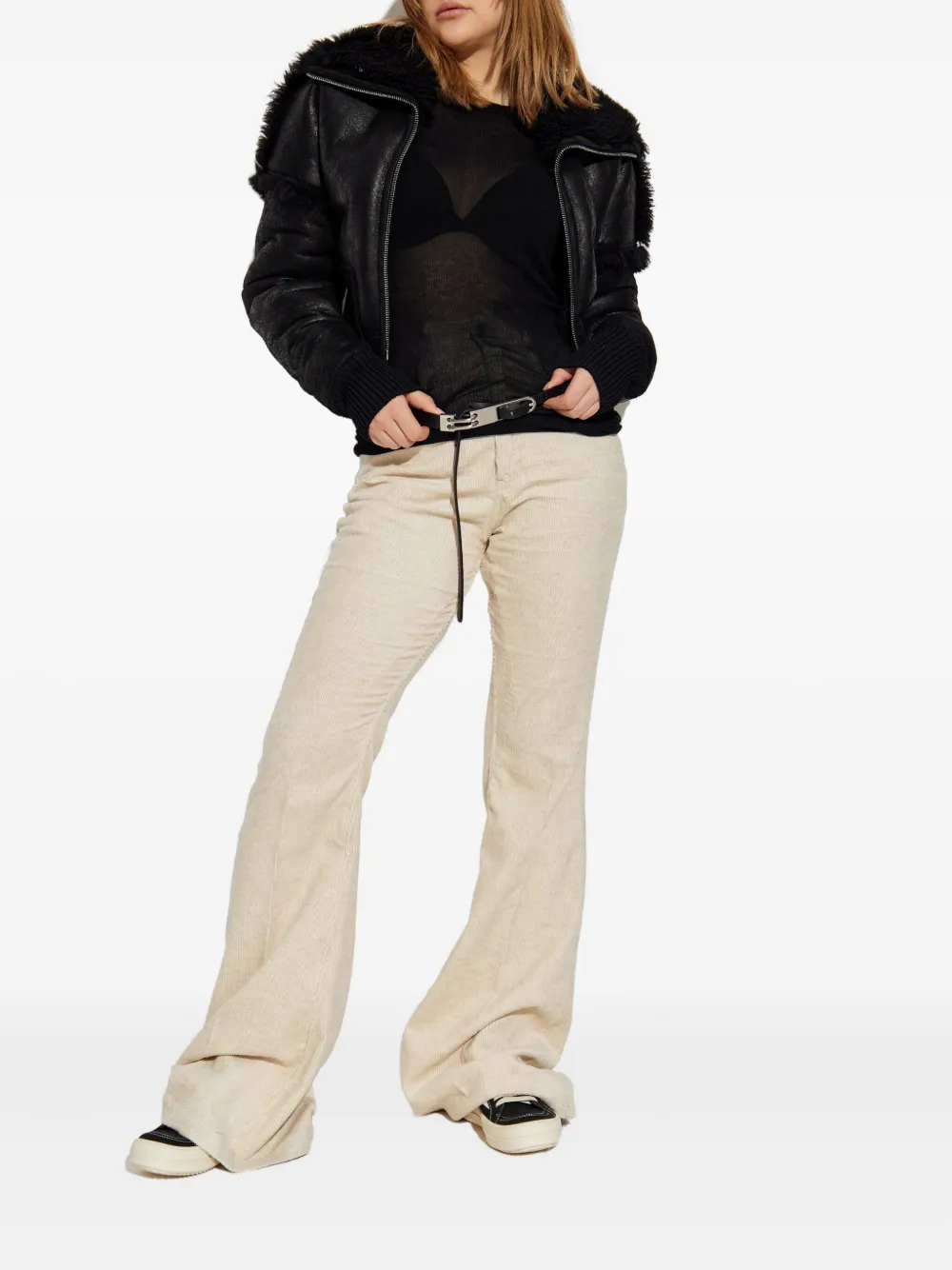 Rick Owens shearling-trimmed cropped jacket | Leather Jackets | Image 2