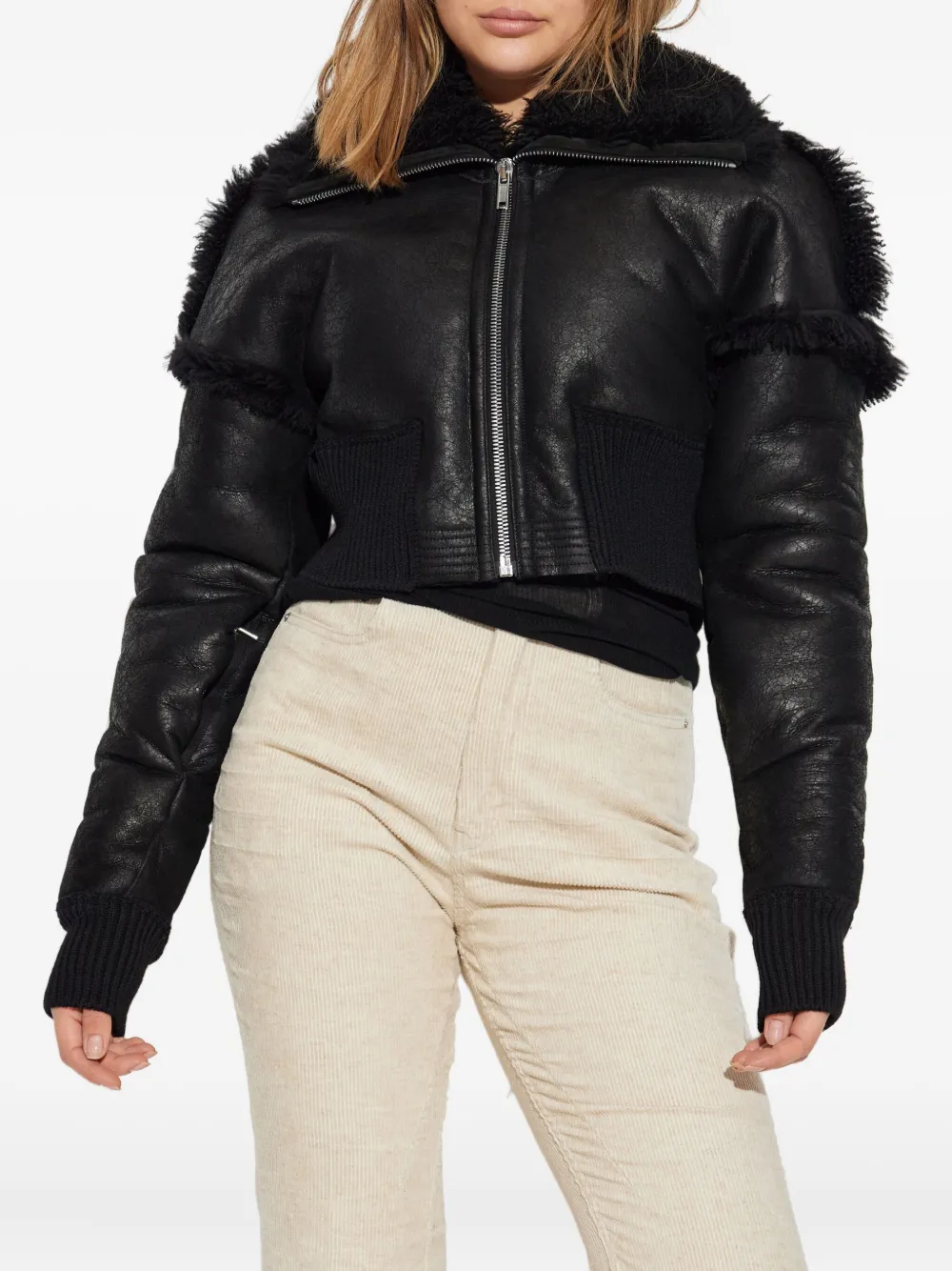 Rick Owens shearling-trimmed cropped jacket Zwart