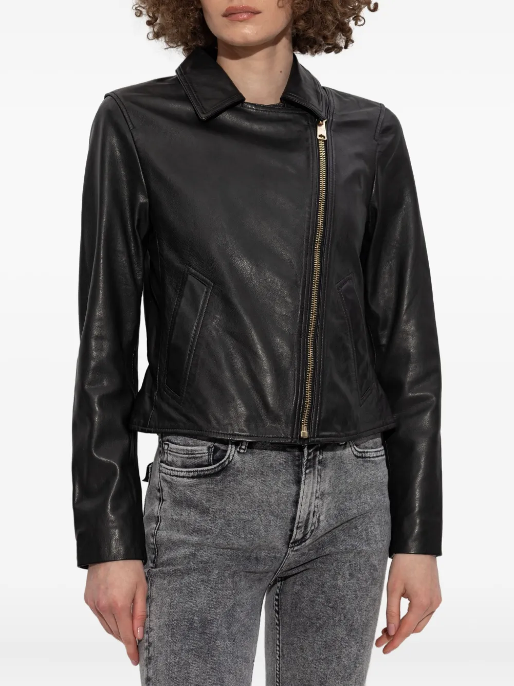 AllSaints Vela leren jack met asymmetrische rits Zwart