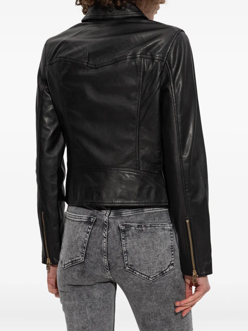 AllSaints Vela leren jack met asymmetrische rits Zwart