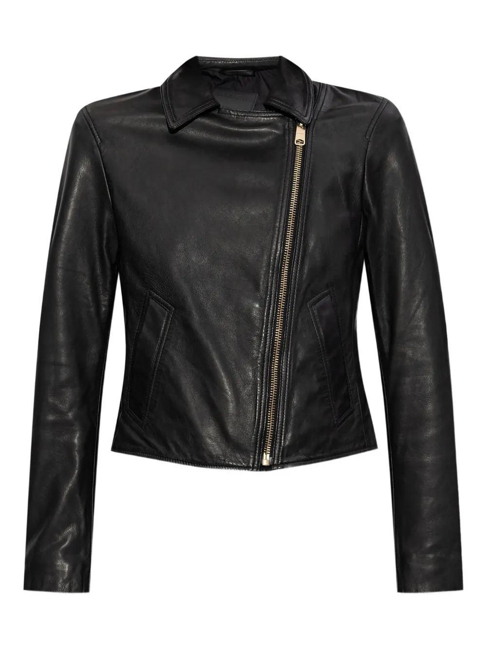 AllSaints Vela leren jack met asymmetrische rits Zwart