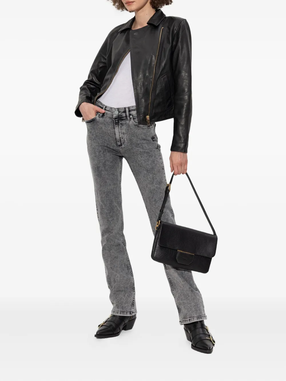 AllSaints Vela leren jack met asymmetrische rits Zwart