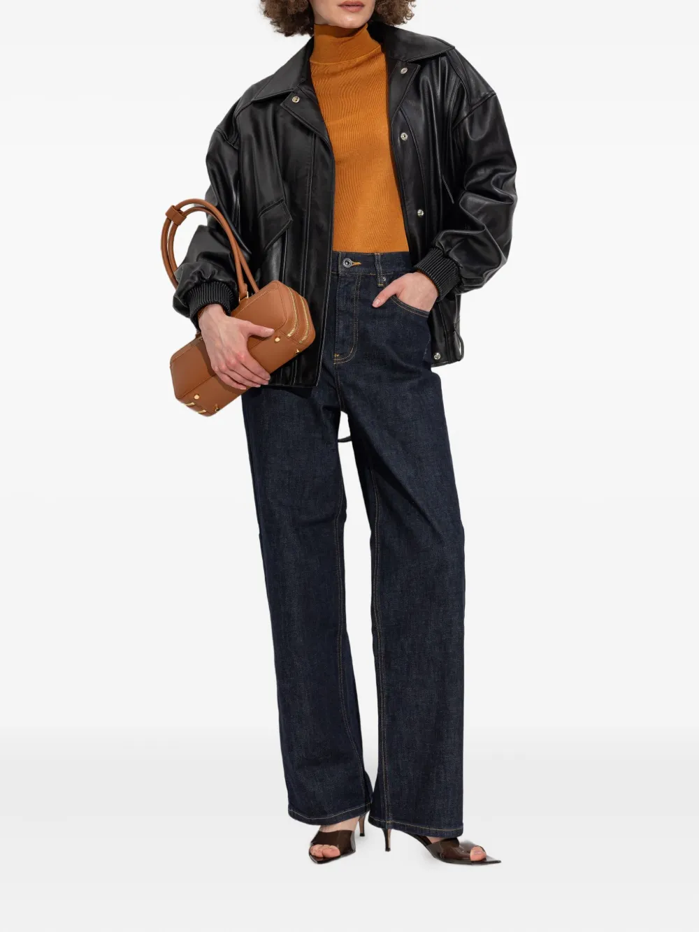 Self-Portrait ribbed high-neck top Oranje