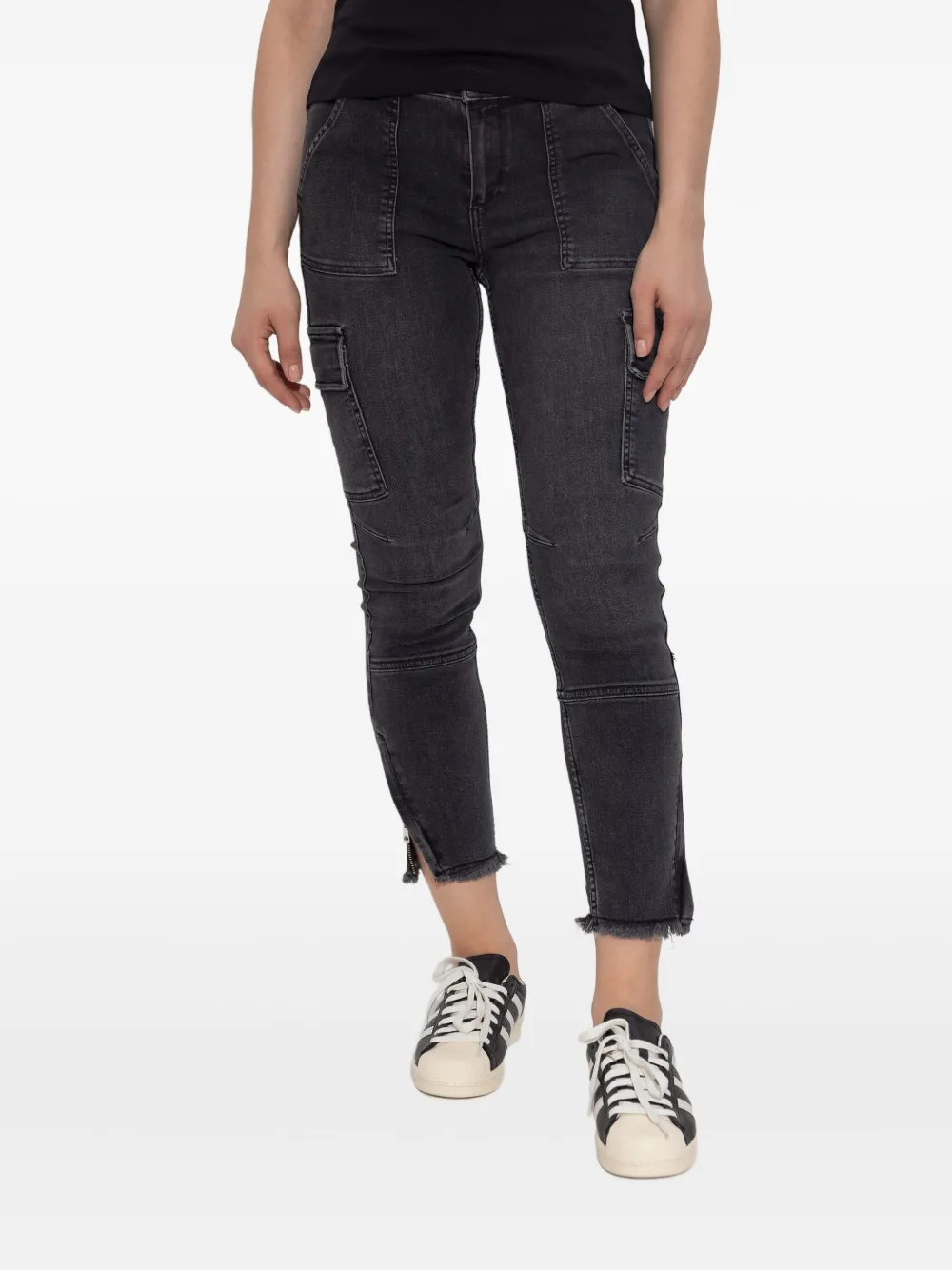 AllSaints Duran jeans met cargo zak en franje Grijs
