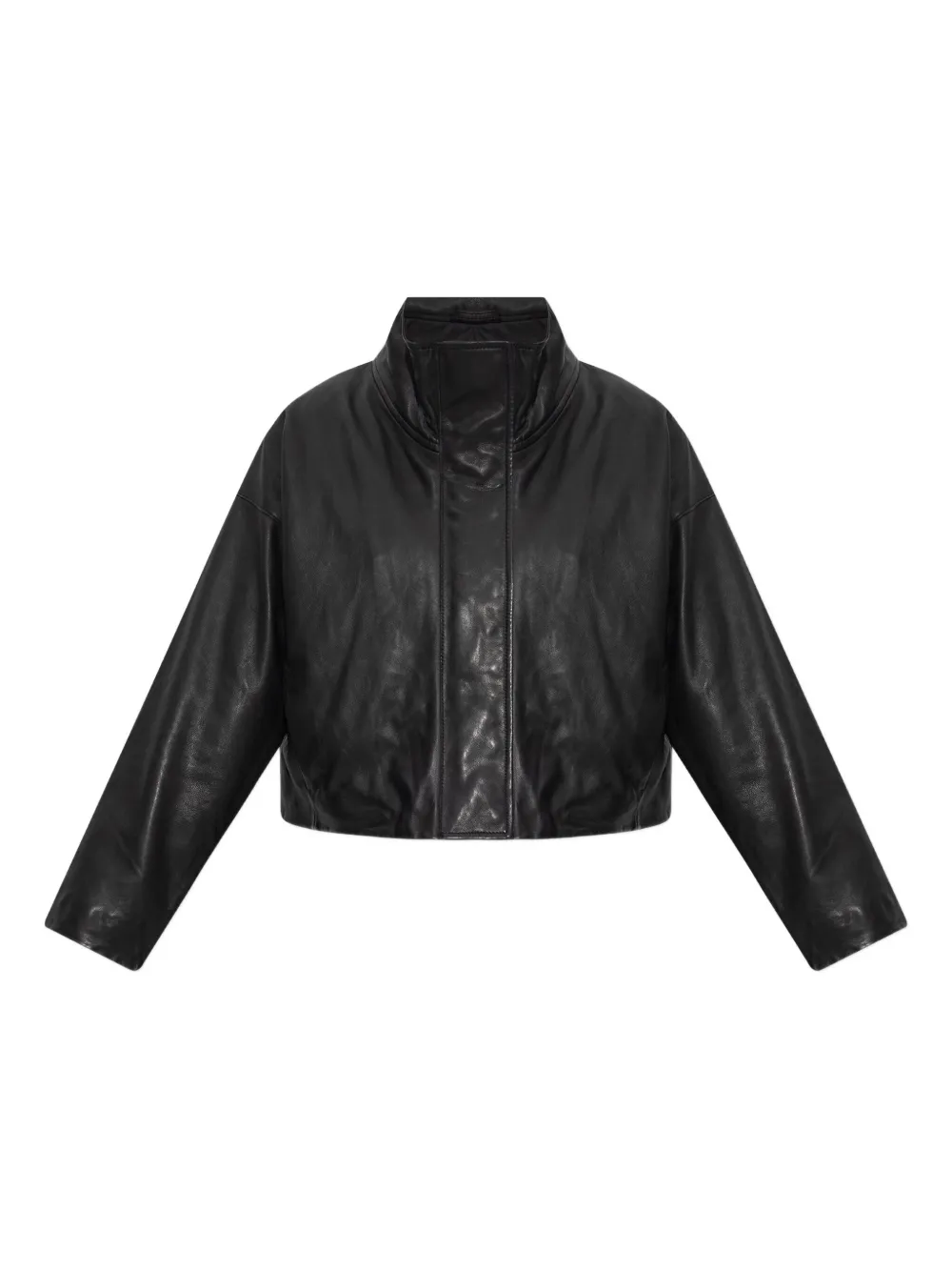 AllSaints Leren jack met hoge hals en rits Zwart
