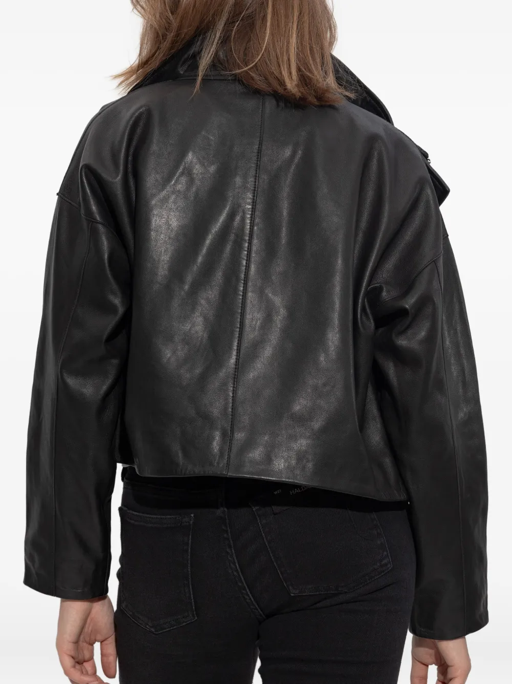 AllSaints Leren jack met hoge hals en rits Zwart