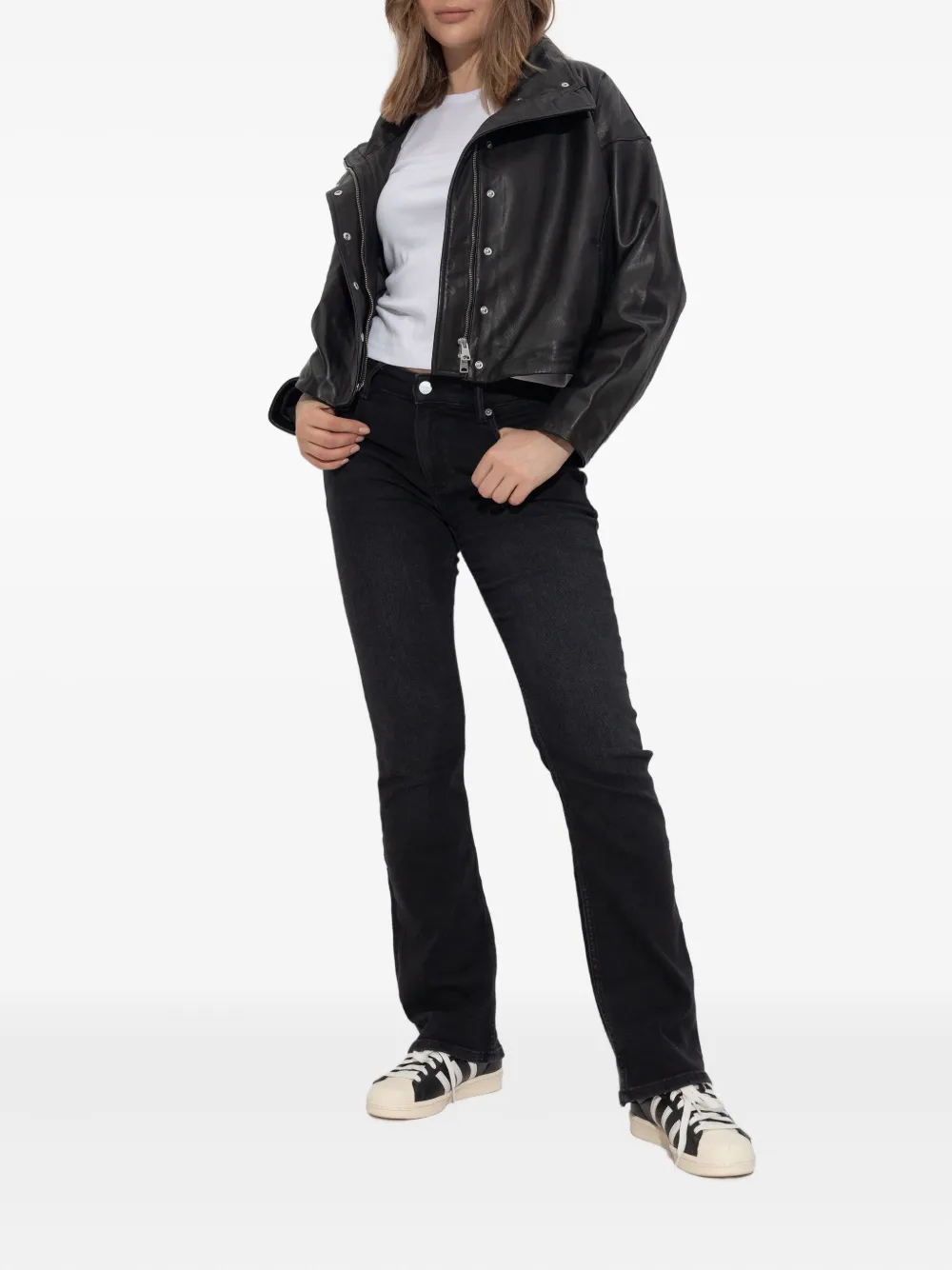 AllSaints Leren jack met hoge hals en rits Zwart