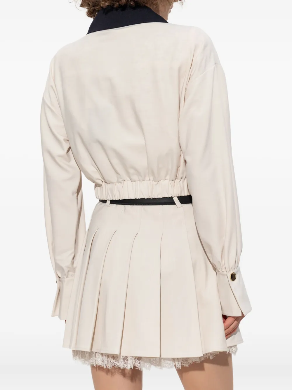 Self-Portrait lace-trimmed zip-front jacket Beige