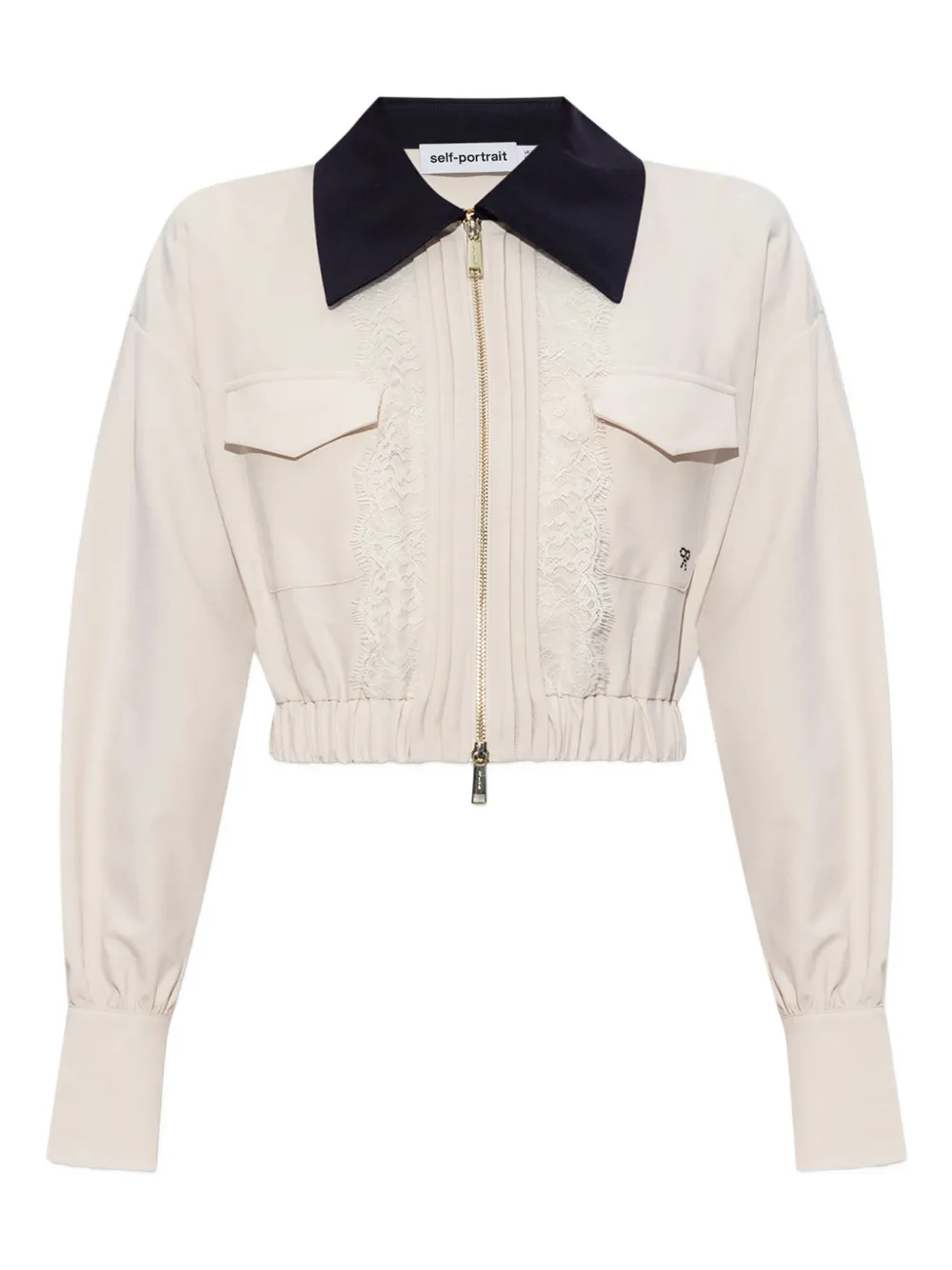 Self-Portrait lace-trimmed zip-front jacket Beige