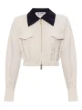 Self-Portrait lace-trimmed zip-front jacket - Neutrals