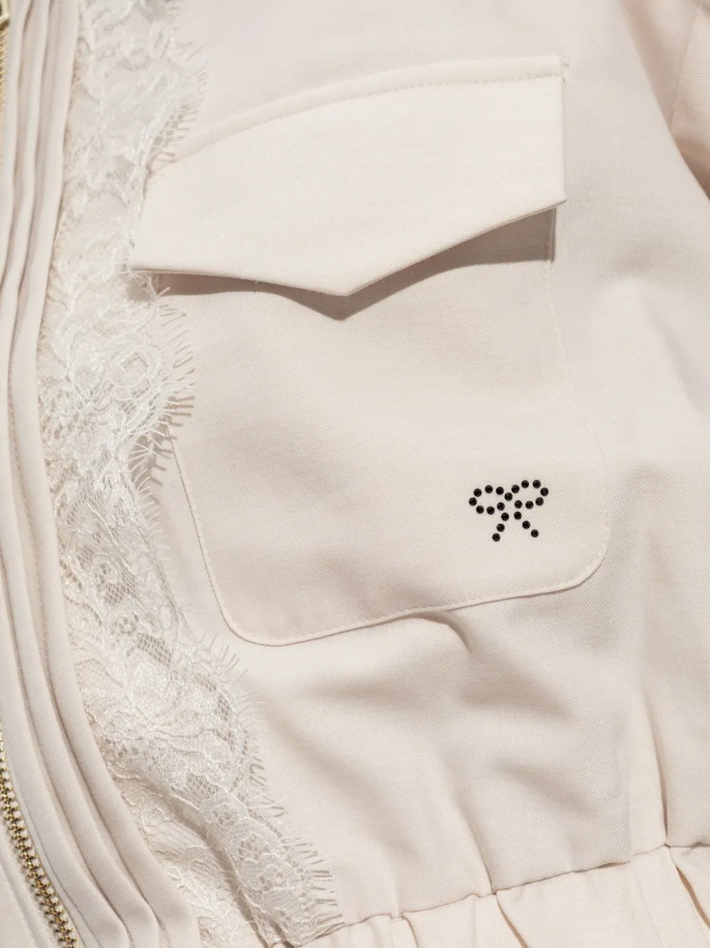 Self-Portrait lace-trimmed zip-front jacket Beige