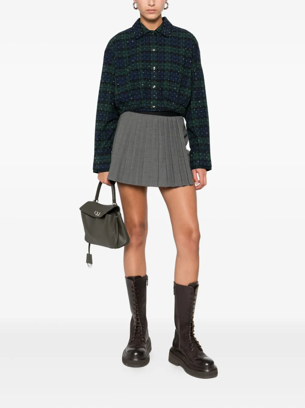 Maje rhinestone-embellished checked shirt - Blauw