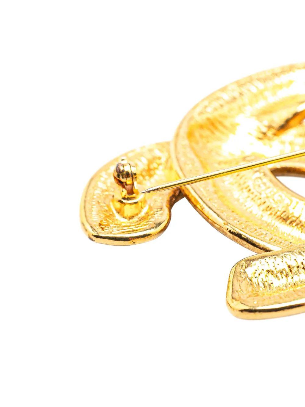 Pre-owned Chanel 1970-1980 Gold Plated Cc Quilted Brooch Costume Brooch