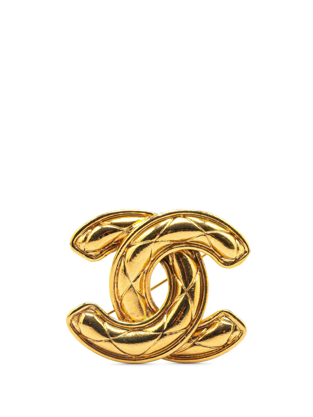 Pre-owned Chanel 1970-1980 Gold Plated Cc Quilted Brooch Costume Brooch