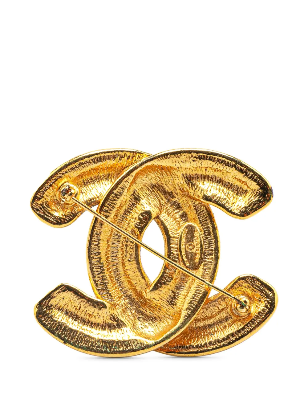 Pre-owned Chanel 1970-1980 Gold Plated Cc Quilted Brooch Costume Brooch