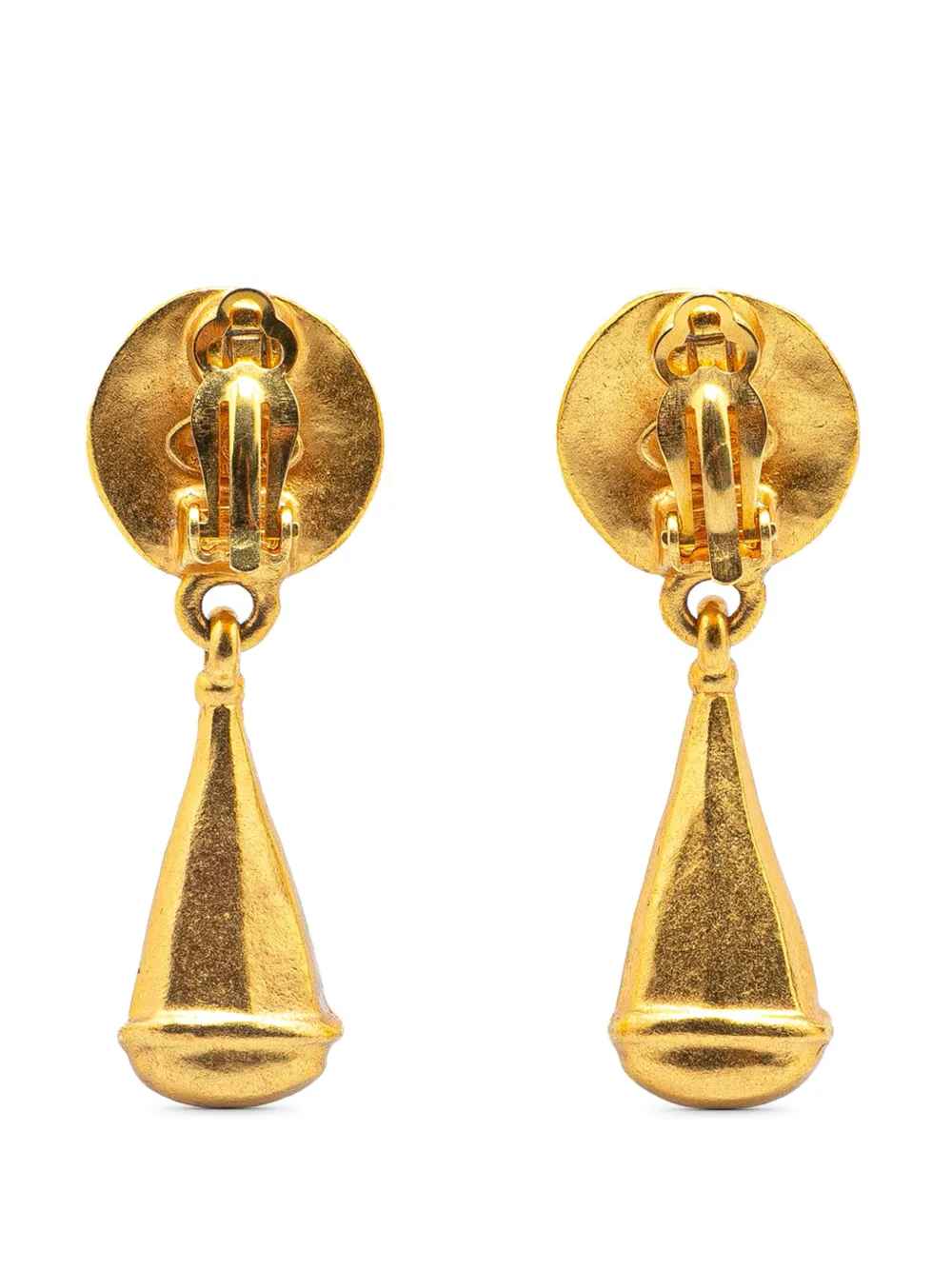 CHANEL Pre-Owned 1996 Gold Plated CC Teardrop Clip On Earrings costume earrings | Image 2