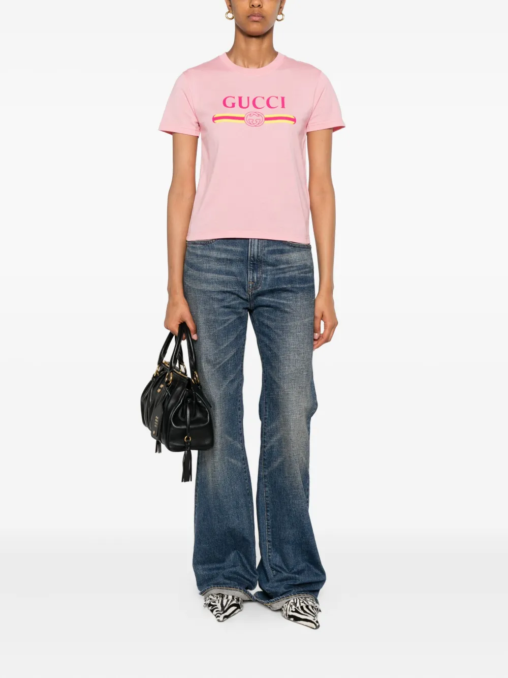 Gucci Katoenen T-shirt met logoprint Roze