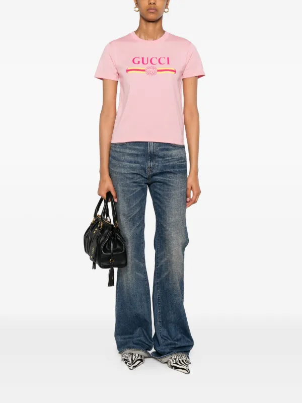 ◆GUCCI◆ ロゴ コットンジャージーTシャツ Pink プリント コットンジャージー Tシャツピンク | GUCCI公式