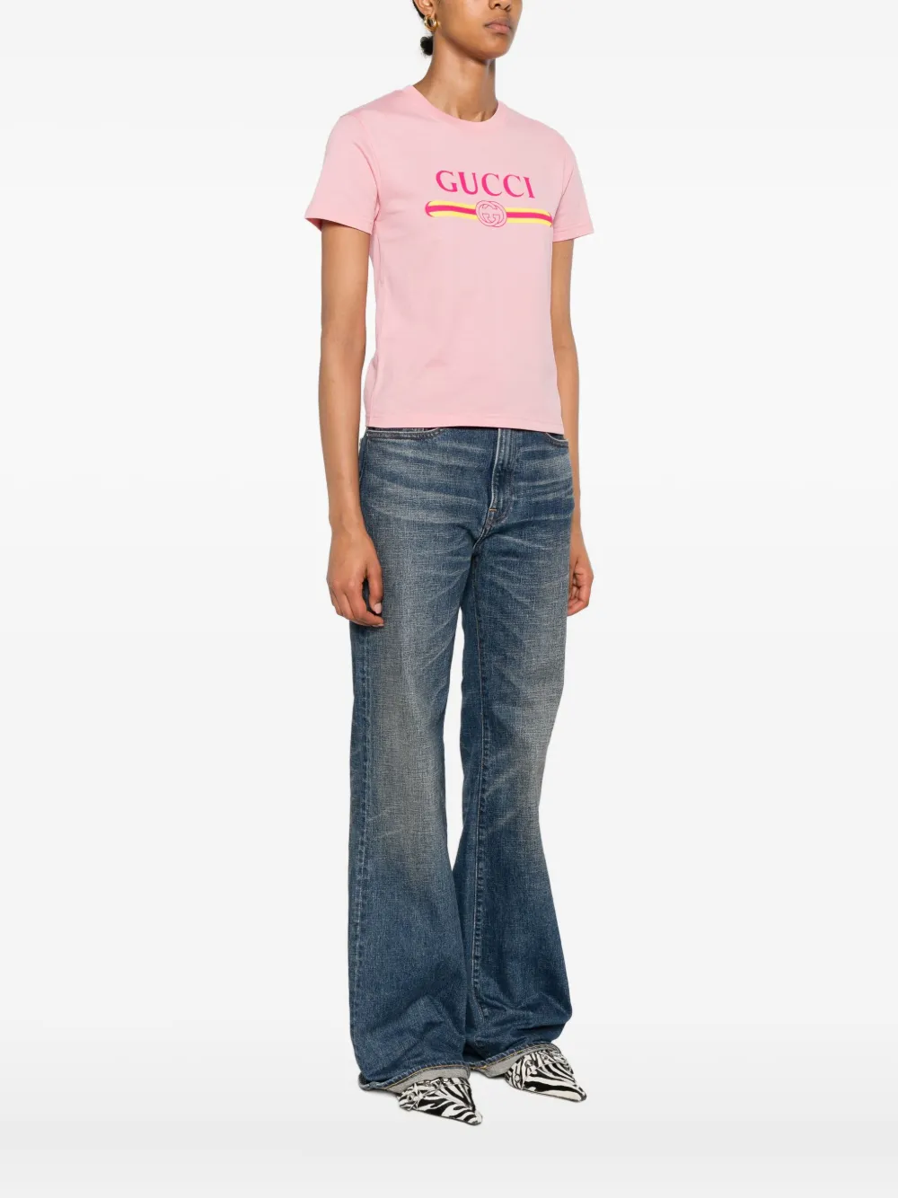 Gucci Katoenen T-shirt met logoprint Roze
