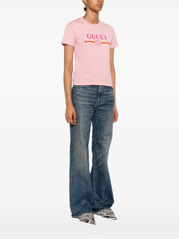 最終値下げ‼️ GUCCI ロゴプリント Tシャツ ピンク　130 Gucci logo-print Cotton t-shirt | Pink | FARFETCH