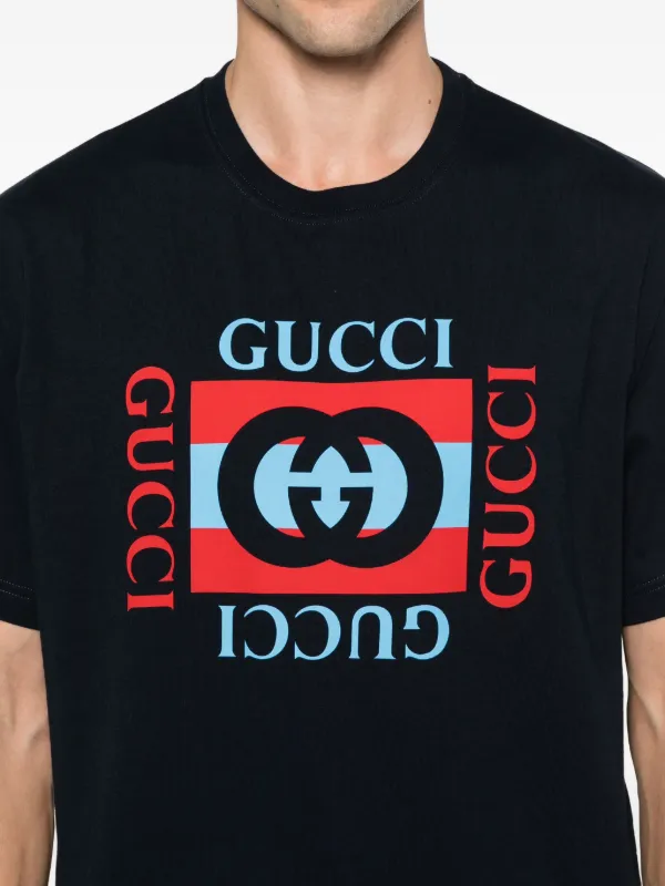 Gucci Playera Con Logo Estampado y Cuello Redondo Azul FARFETCH MX