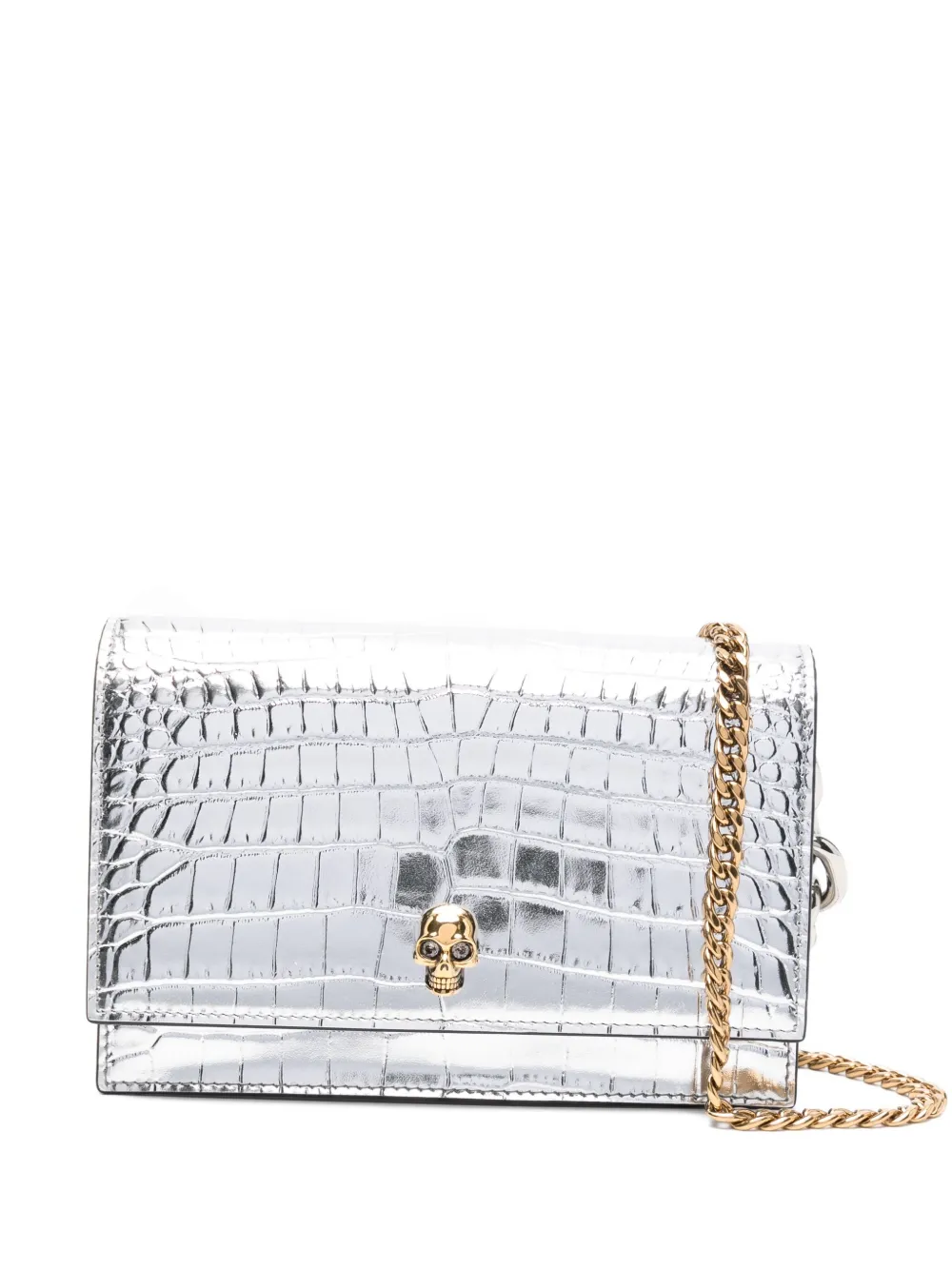 Alexander McQueen skull-embellished crocodile-effect bag Zilver