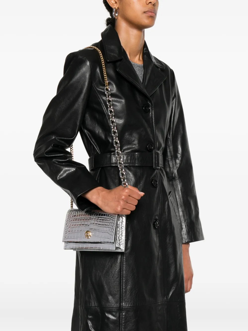 Alexander McQueen Tas met krokodillen-reliëf en doodskop Zilver
