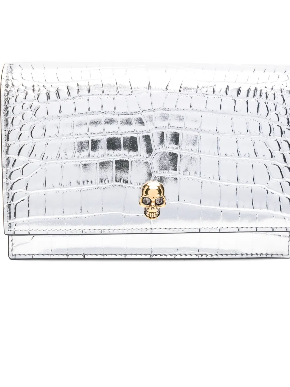 Alexander McQueen Tas met krokodillen-reliëf en doodskop Zilver