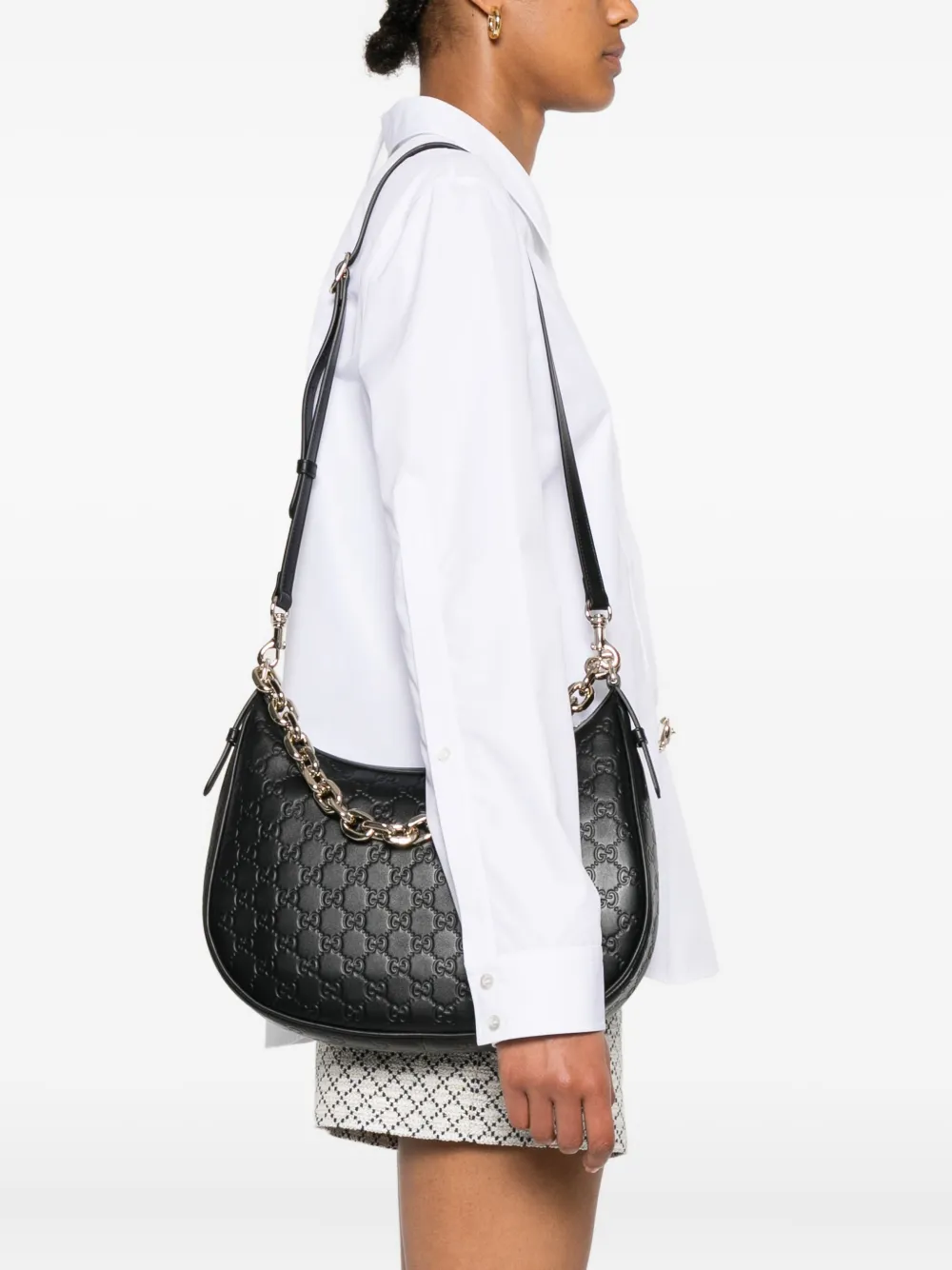 Gucci Tas met GG-patroon en kettingband Zwart