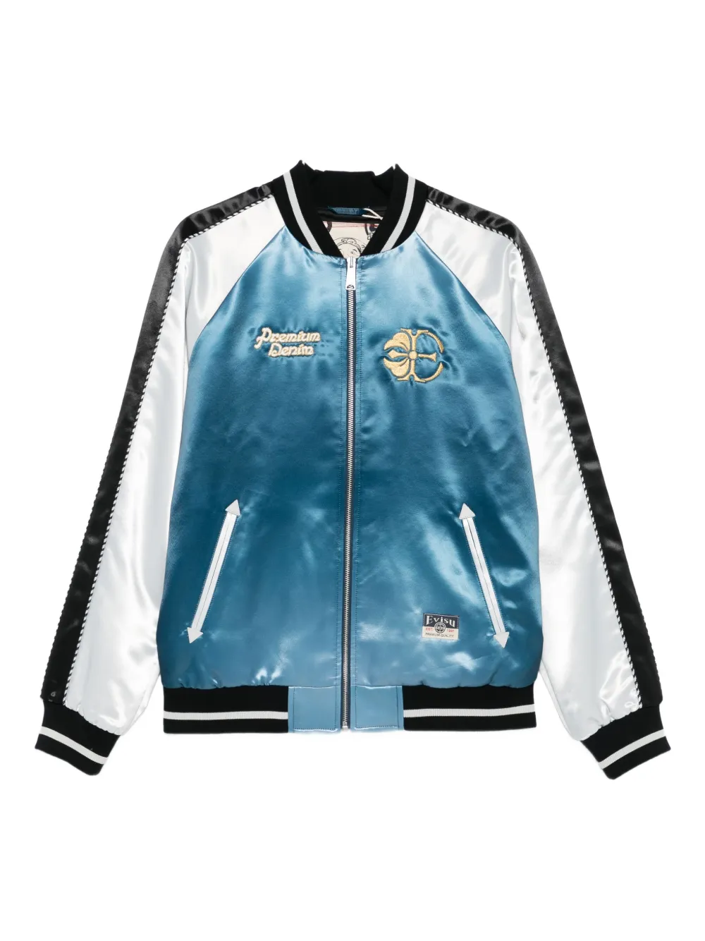 EVISU embroidered satin bomber jacket Blauw
