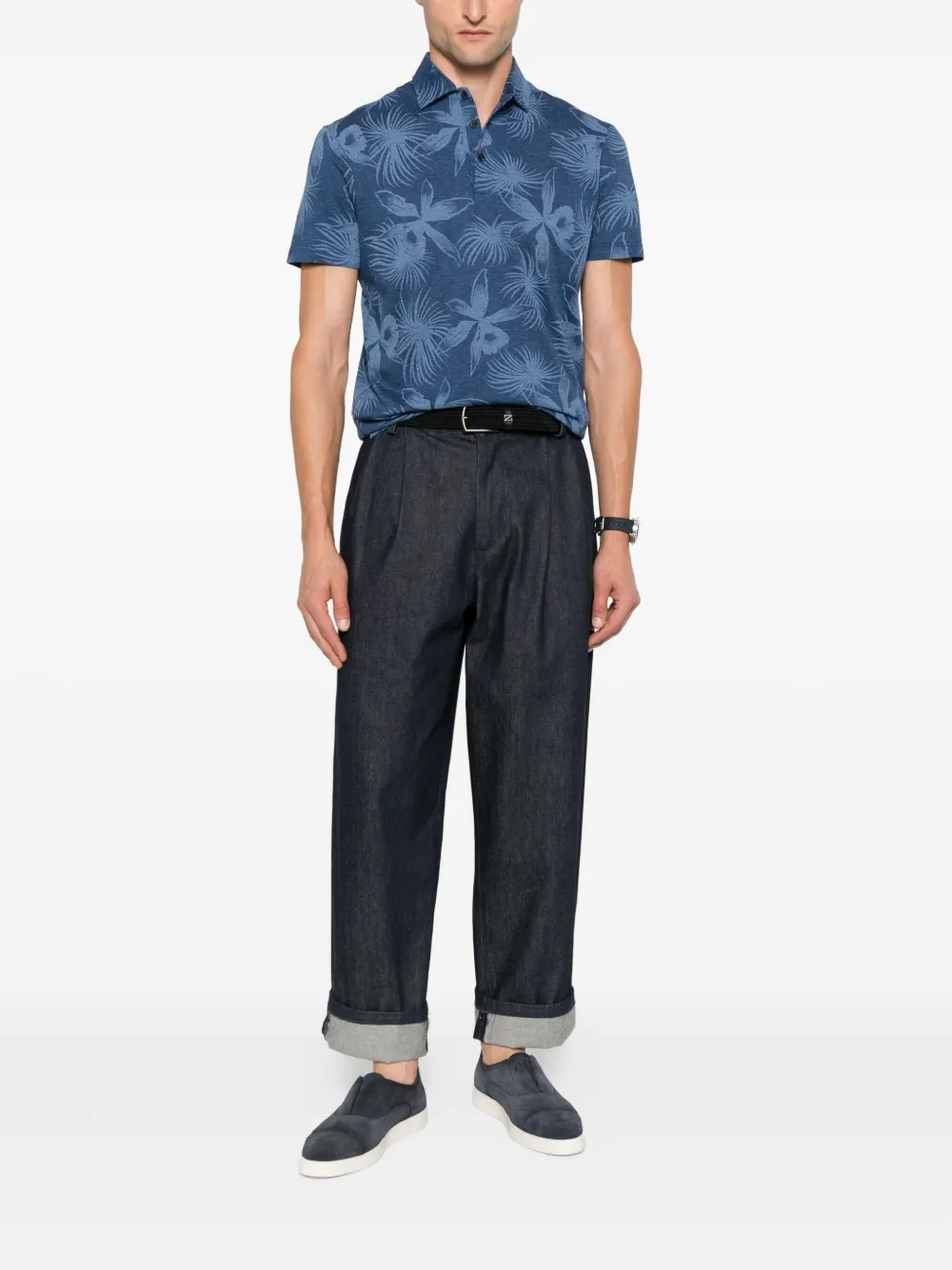 Gran Sasso floral-print polo shirt - Blauw