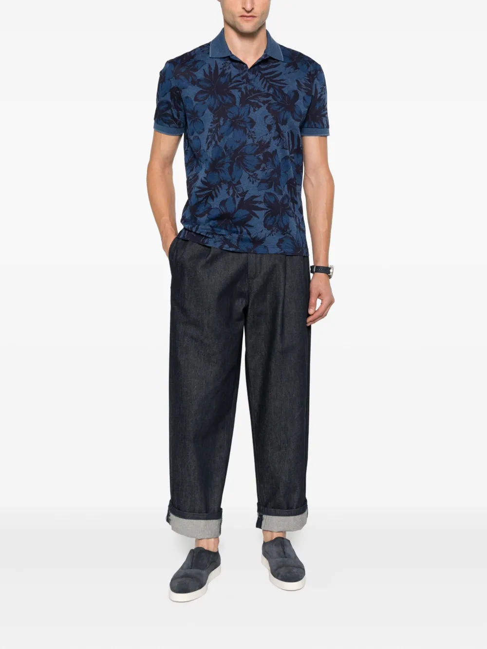 Gran Sasso Poloshirt met bloemenprint - Blauw
