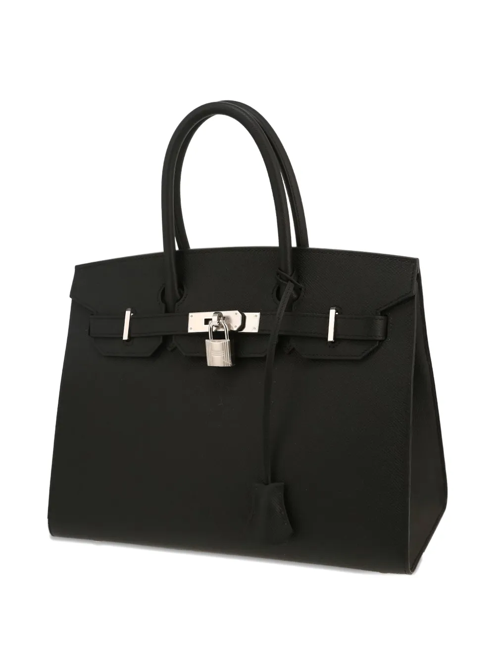 Pre-owned Hermes Padlock Detail Structured Handbag In Black