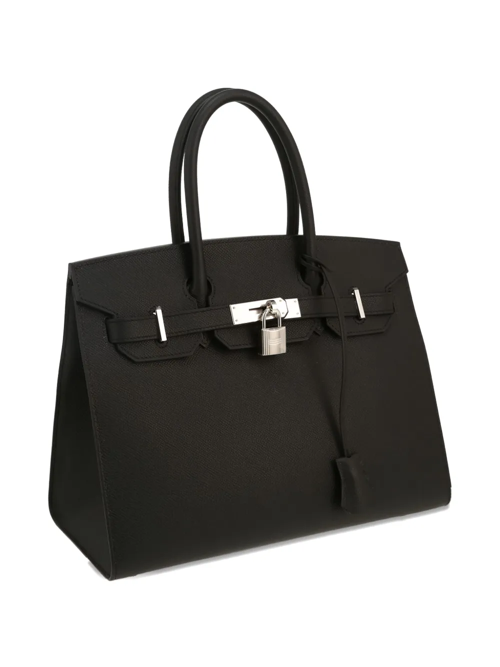 Pre-owned Hermes Padlock Detail Structured Handbag In Black