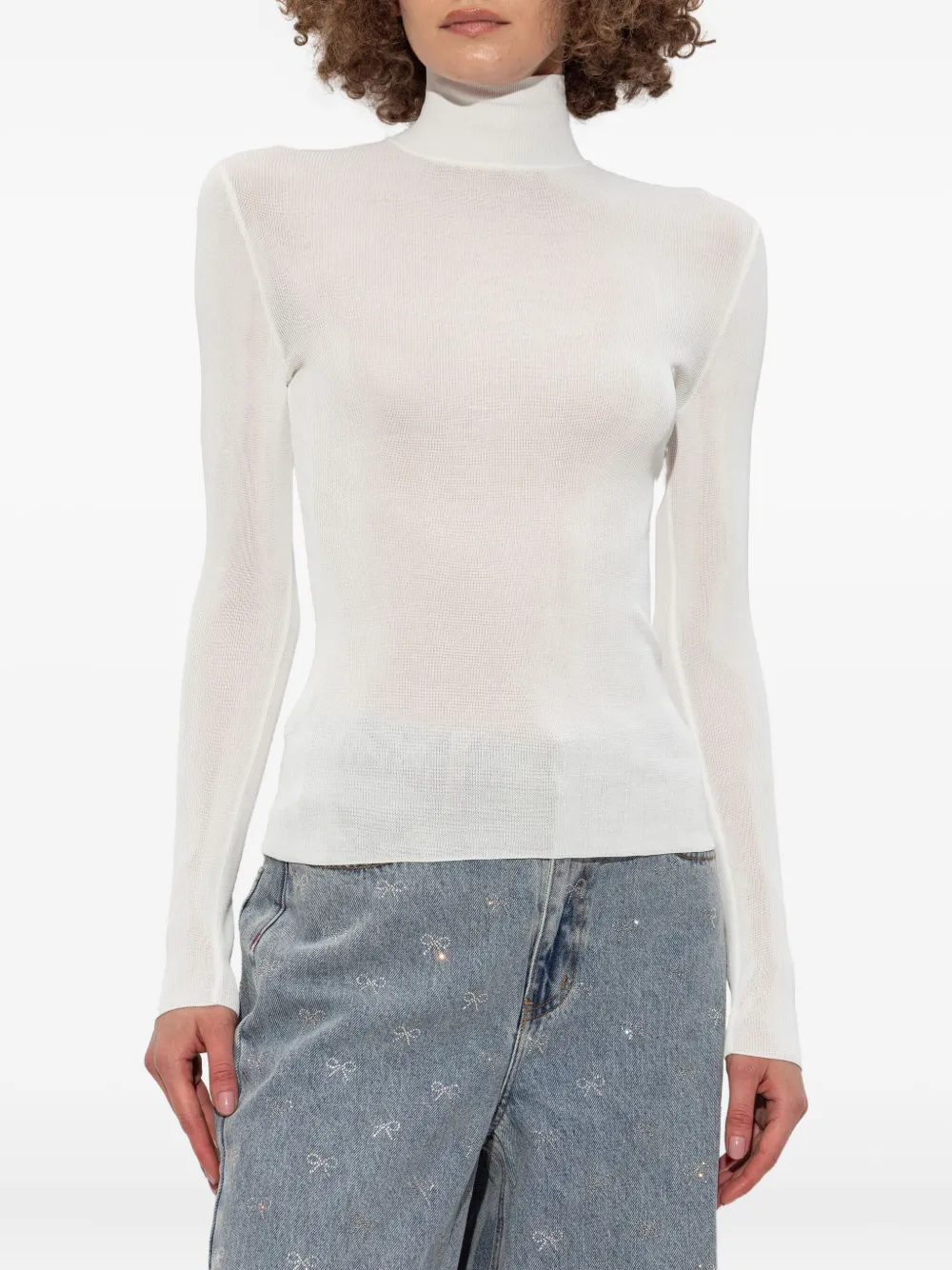 Self-Portrait ribbed high-neck top Wit