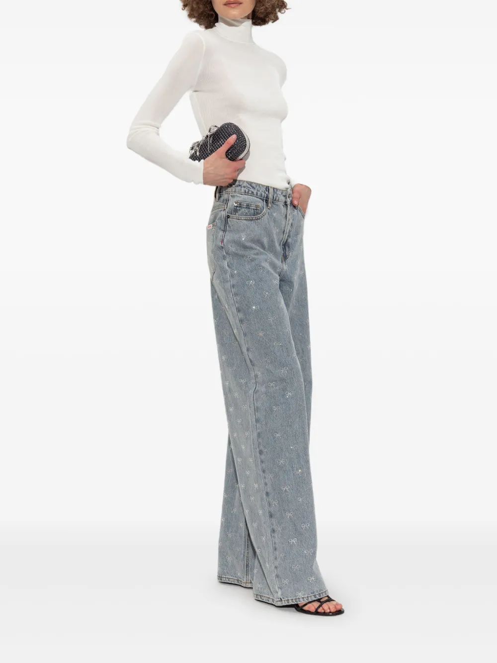 Self-Portrait ribbed high-neck top Wit