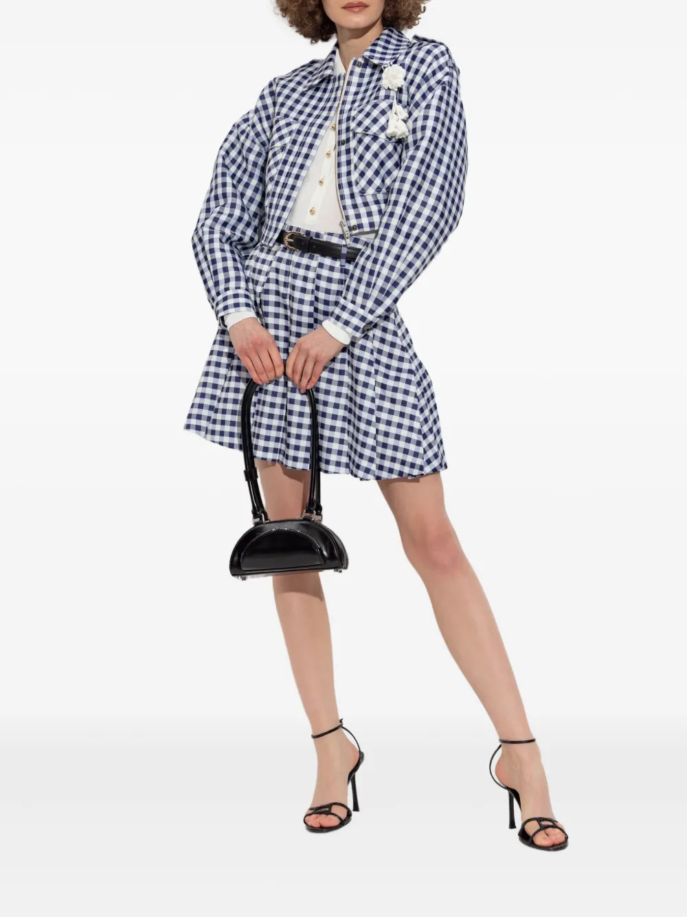 Self-Portrait gingham pleated mini skirt Blauw