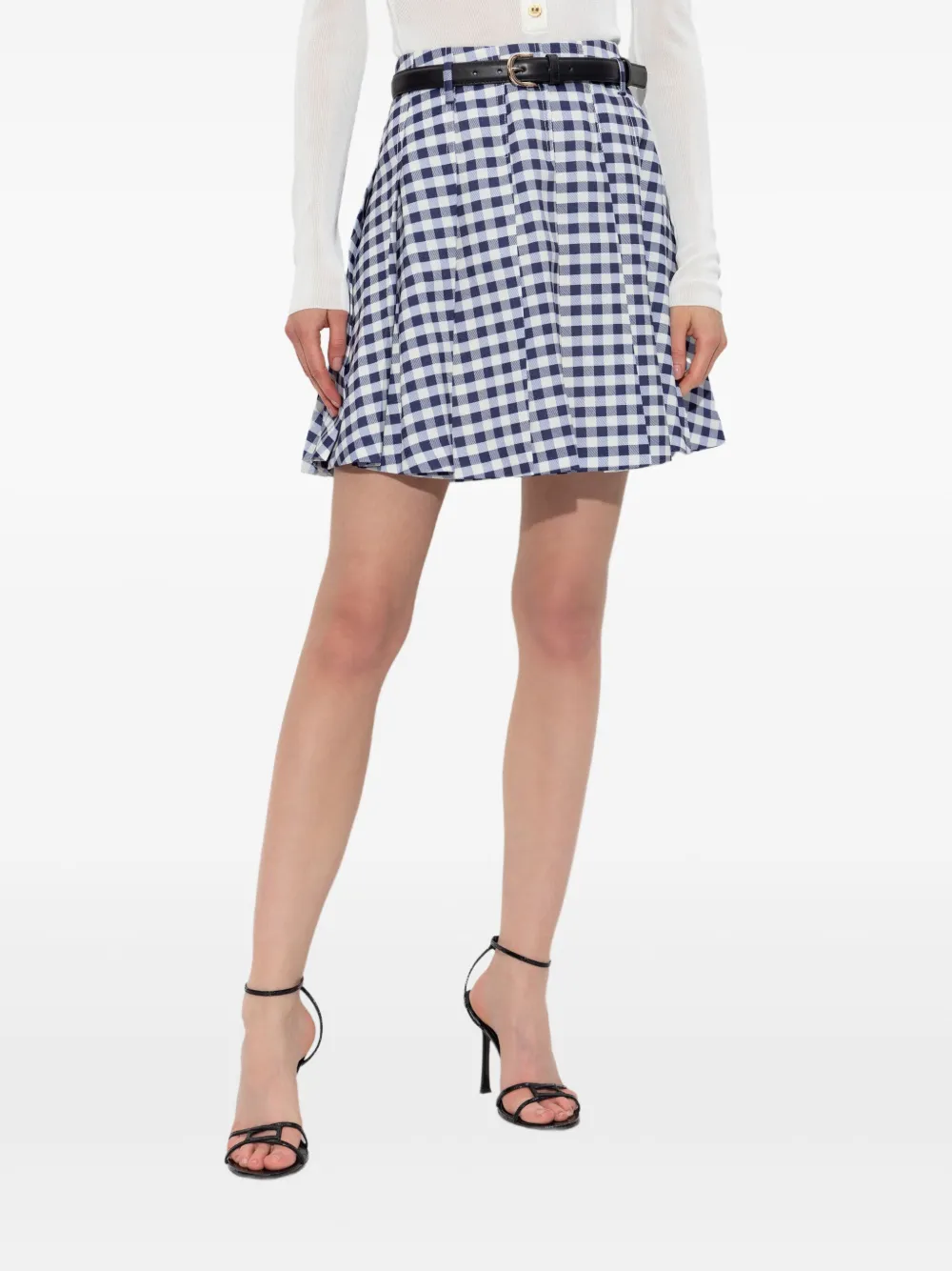Self-Portrait gingham pleated mini skirt Blauw