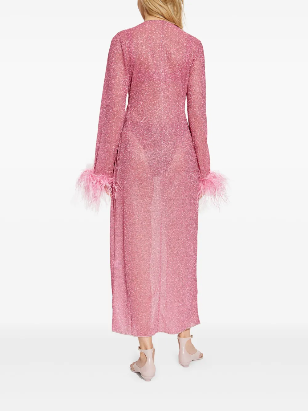 Oséree Lumière Plumage jurk met veren afwerking Roze