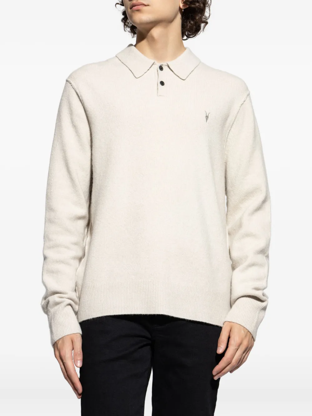 AllSaints embroidered polo shirt Beige